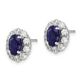 14k White Gold 1 1/5 carat Lab Grown Diamond VS/SI+ G+ and Oval Created Sapphire Halo Post Earrings